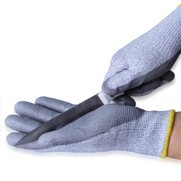 Read more about the article Level 5 cut resistant work gloves PU palm coated AC-5001